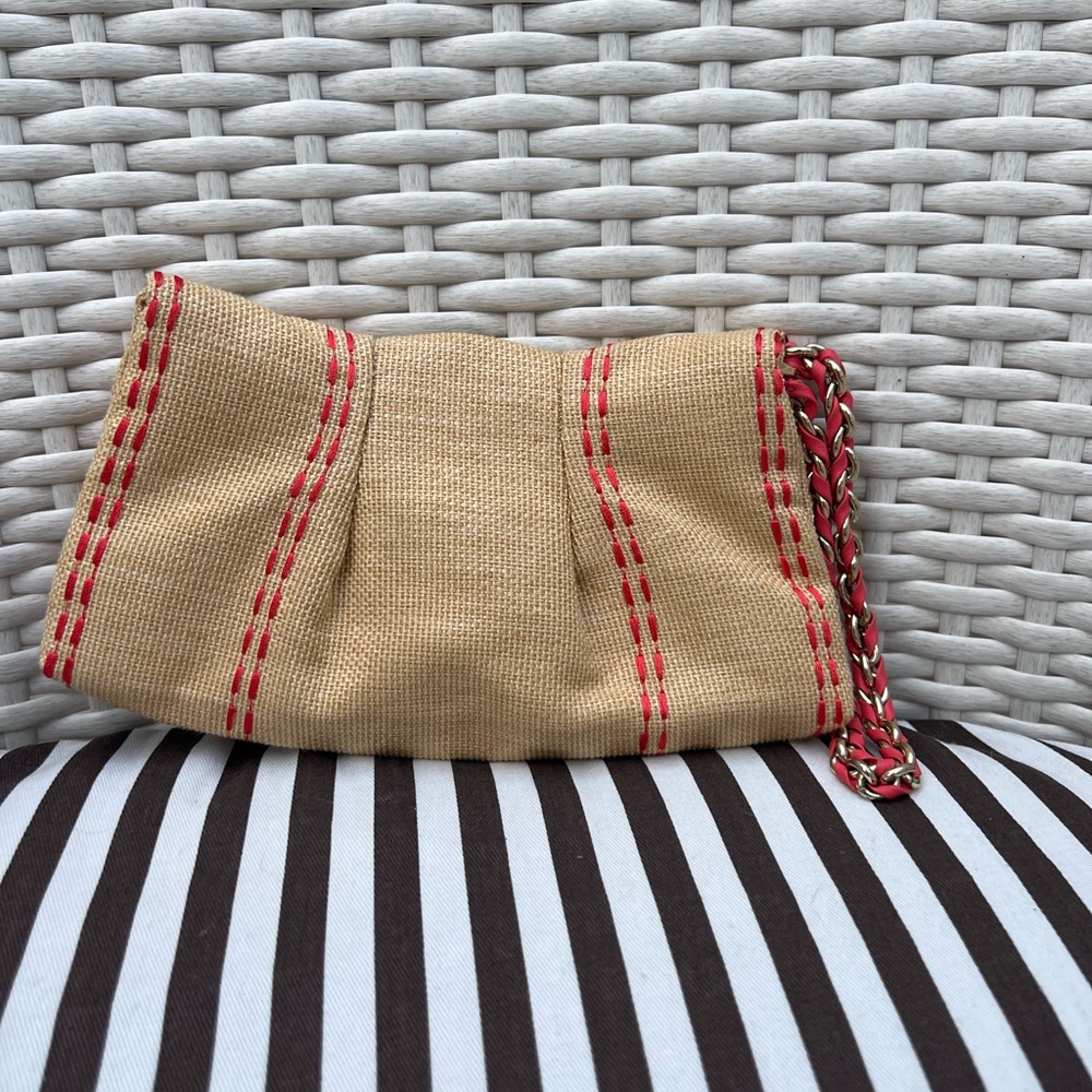 Henri Bendel Woven Clutch with Hot Pink Stitching - Picture 3 of 9